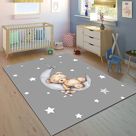 Minibabyrooms Ayda Uyuyan Ayıcık Desenli 8 mm Kalınlıkta Çocuk Odası Halısı