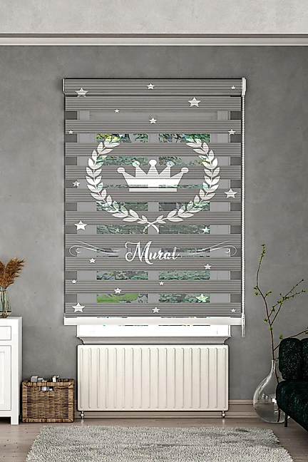 Minibabyrooms Kral Tacı ve Yıldızlar Desenli Zebra Perde