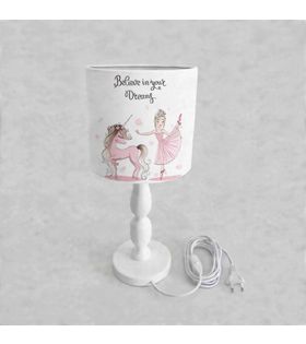 Minibabyrooms Unicorn ve Balerin Desenli Ahşap Oyma Ayak Abajur