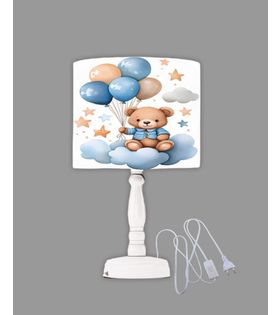 Minibabyrooms Ayıcık ve Balonlar Desenli Ahşap Oyma Ayak Abajur