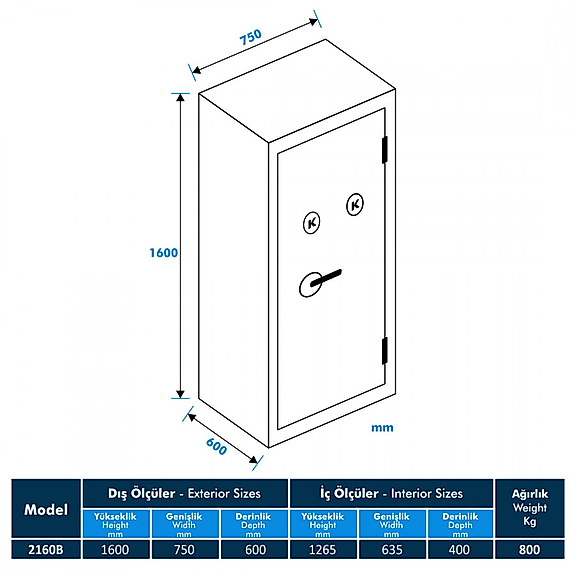 Model 2160B-KK Ofis Tipi Çelik Kasa