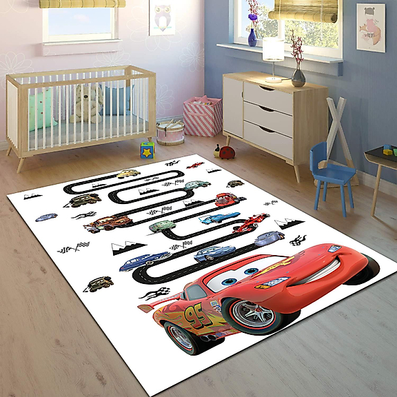 Minibabyrooms Kırmızı Yariş Arabası Desenli 8 mm Kalınlıkta Çocuk Odası Halısı