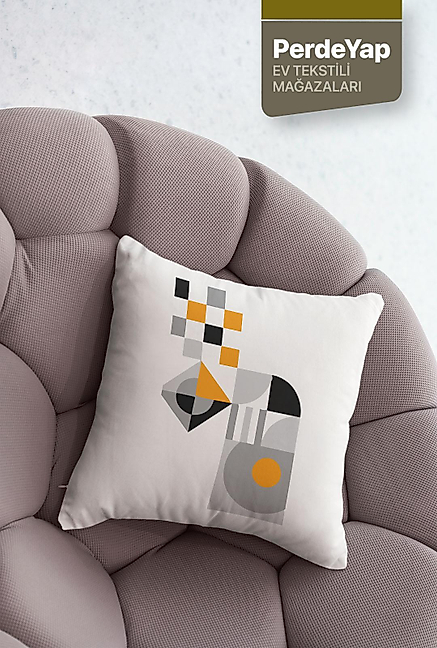 Minimal Geometrik Nesneler Desenli 4lü Dijital Baskılı Kırlent Yastık Kılıfı 43x43 Cm 035