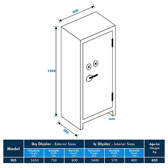 Model 905 KK Büyük Boy çelik Kasa