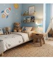 Minibabyrooms Mavi Ay ve Yıldızlar Desenli Ahşap Oyma Ayak Abajur