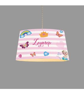 Minibabyroom Pembe Beyaz Şeritli Elsa ve Seksek Temalı Çocuk Odası Sarkıt Avize