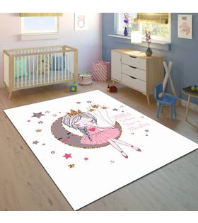 Minibabyrooms Ayda Oturan Kız Desenli 8 mm Kalınlıkta Çocuk Odası Halısı