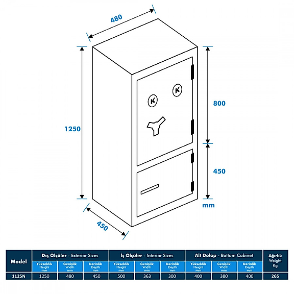 Model 1125N-KK Ofis Tipi Çelik Kasa