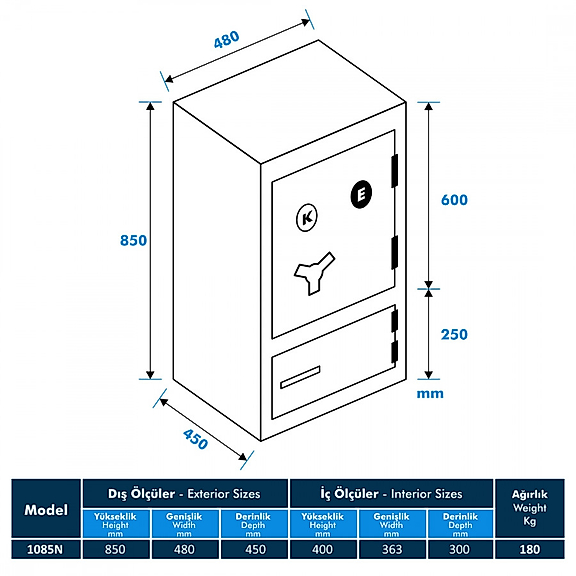 Model 1085N-KE Ofis Tipi Çelik Kasa