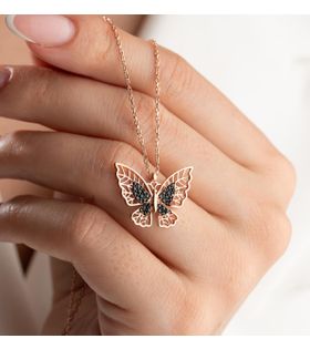 925 Ayar Gümüs Rose Kelebek Kolye