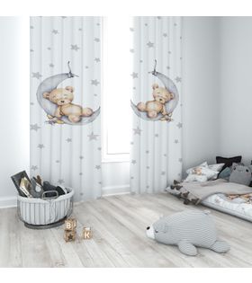 Minibabyrooms Ayda Uyuyan Ayıcık Beyaz Zemin Temalı Fon Perde