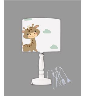 Minibabyrooms Gökkuşağı ve Zürafa Desenli Ahşap Oyma Ayak Abajur