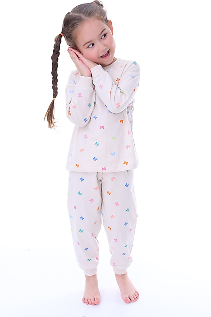 31207 Kelebek Desen Kız Çocuk Pijama Takımı