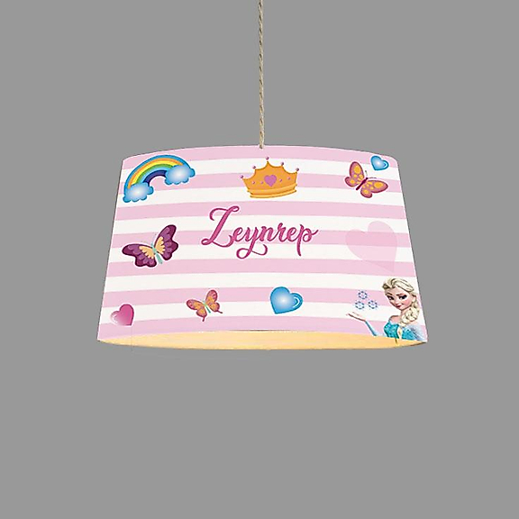 Minibabyroom Pembe Beyaz Şeritli Elsa ve Seksek Temalı Çocuk Odası Sarkıt Avize