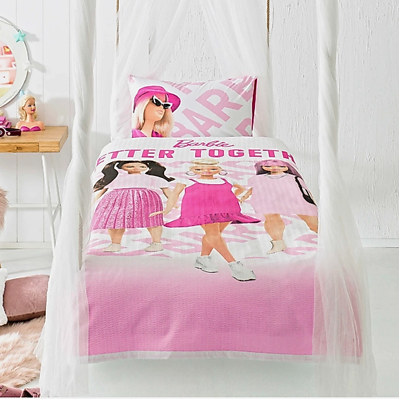Taç Lisanslı Barbie Better Tek Kişilik Pamuk Pike Takımı