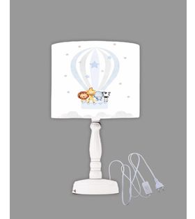 Minibabyrooms Uçan Balon ve Hayvanlar Desenli Ahşap Oyma Ayak Abajur