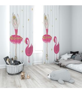 Minibabyrooms Pembe Balerin Kız ve Kuğu Temalı Fon Perde