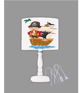 Minibabyrooms Korsan Desenli Ahşap Oyma Ayak Abajur
