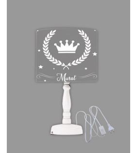 Minibabyrooms Kral Tacı ve Yıldızlar Desenli Ahşap Oyma Ayak Abajur