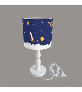 Minibabyrooms Uzay ve Seksek Desenli Ahşap Oyma Ayak Abajur