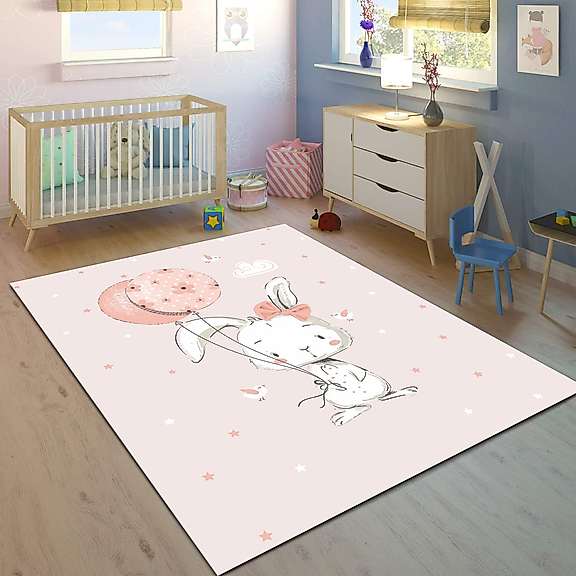 Minibabyrooms Balonlu Tavşan Desenli 8 mm Kalınlıkta Çocuk Odası Halısı