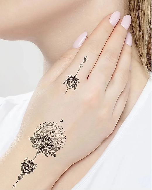 Lotus Çiçeği Göğüs Arası, Bilek, Kol, Bacak Geçici Dövme, Tattoo