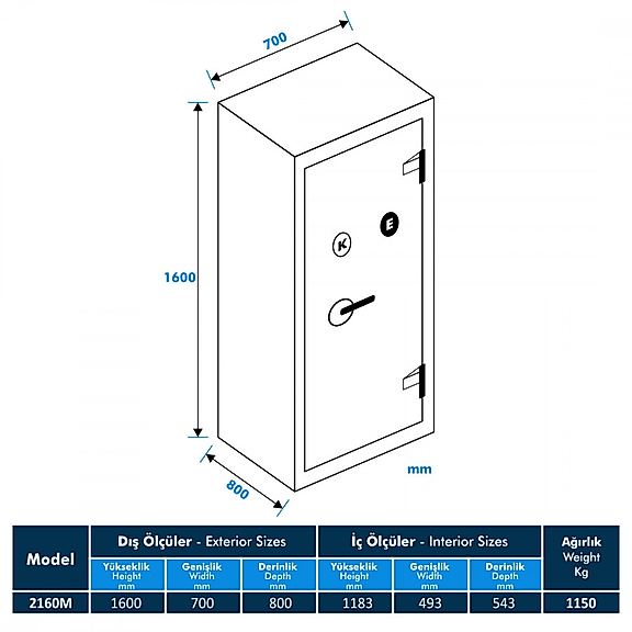 Model 2160M-KE Yüksek Güvenlikli Çelik Kasa