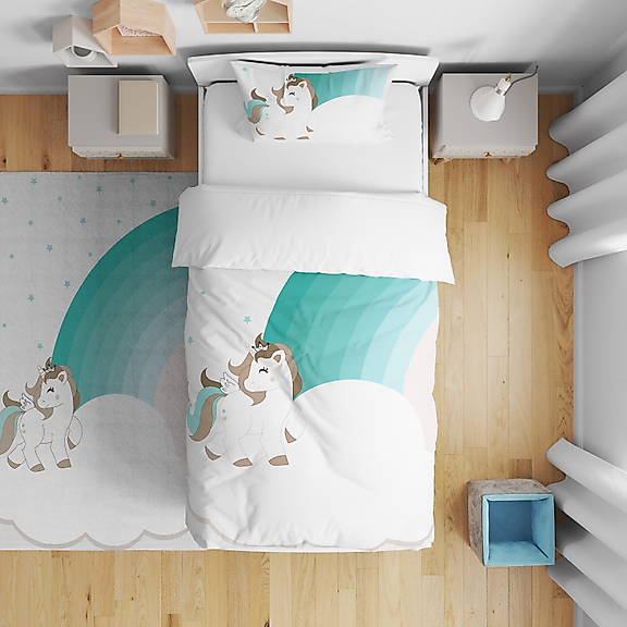 Minibabyrooms Yeşil Unicorn ve Gökkuşağı Temalı Nevresim Takımı