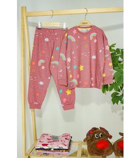 11204 Gökkuşağı Desen Kız Çocuk Pijama Takımı