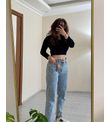 Yüksek Bel Buz Mavi Mom Jeans