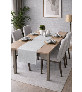PerdeYap Kadife Dokulu Açık Gri Renk Ada Serisi Runner 40 x 140 cm