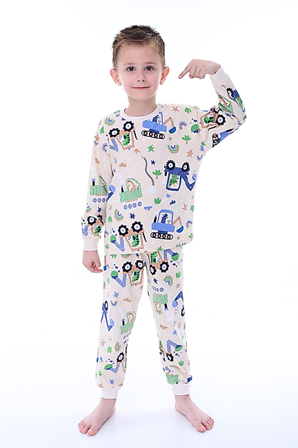 32216 Kepçe Desen Erkek Çocuk Pijama Takımı