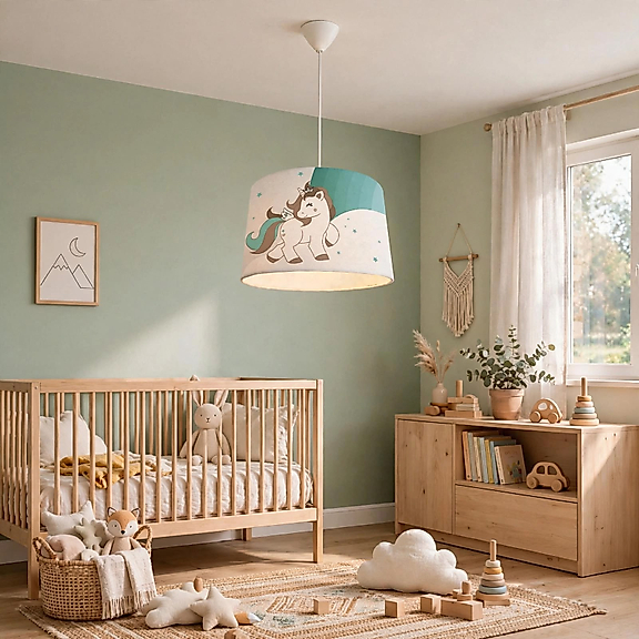 Minibabyroom Yeşil Unicorn ve Gökkuşağı Temalı Çocuk Odası Sarkıt Avize