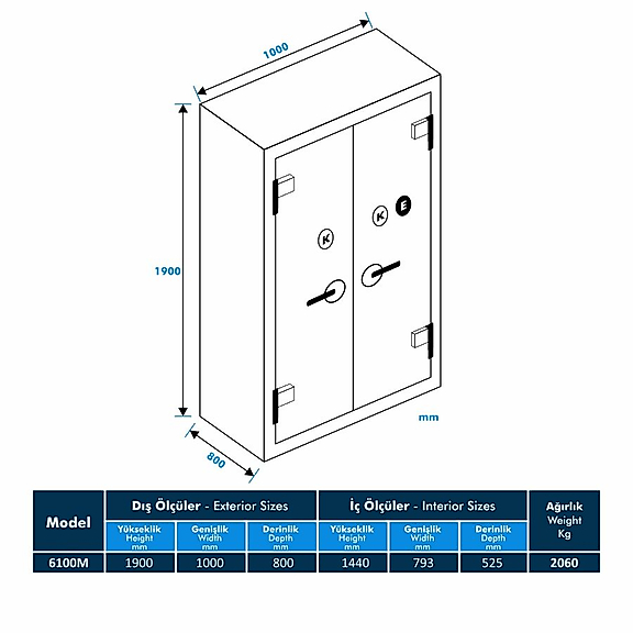Model 6100M-KE Kadifeli Yüksek Güvenlikli Çelik Kasa