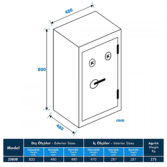 Model 2080B-KK Ev ve Ofis Çelik Kasa