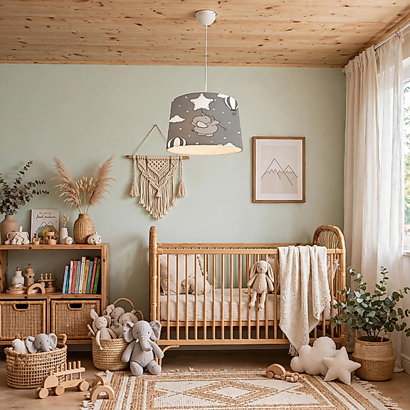 Minibabyroom Beyaz Yıldızlı Fil Temalı Çocuk Odası Sarkıt Avize