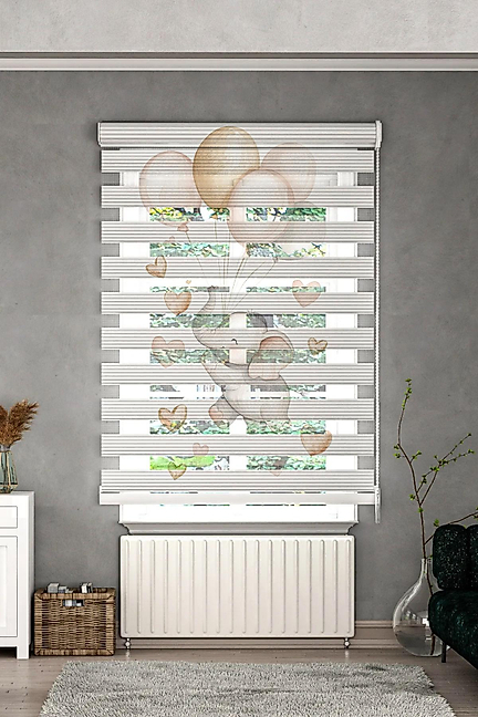 Minibabyrooms Fil ve Balonlar Desenli Zebra Perde
