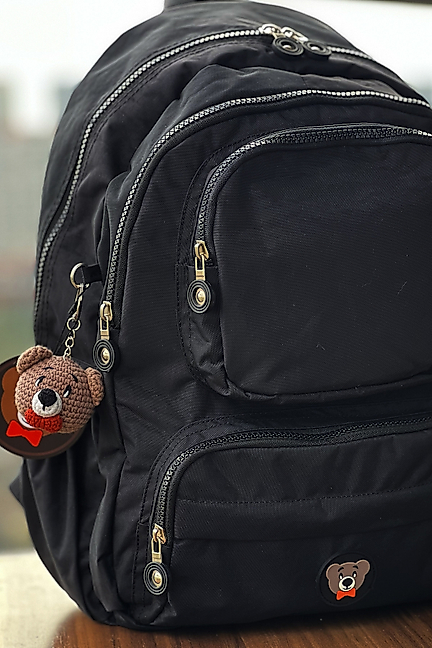 Nemo Bags SİYAH Orta Boy Sırt, Okul, 14 İnç Laptop, Seyahat Çantası Amigurumi Ayıcık Anahtarlık Hediyeli