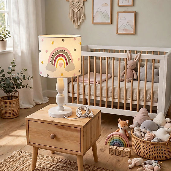 Minibabyrooms Gökkuşağı Desenli Ahşap Oyma Ayak Abajur