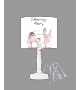 Minibabyrooms Unicorn ve Balerin Desenli Ahşap Oyma Ayak Abajur