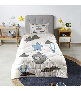 Minibabyrooms Fil ve Mavi Yıldız Desenli Kapitone Yorgan