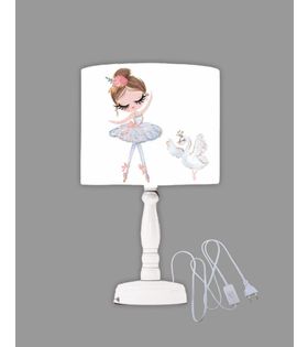 Minibabyrooms Prenses ve Kuğu Desenli Ahşap Oyma Ayak Abajur