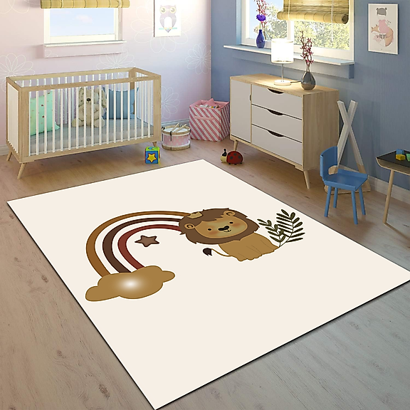 Minibabyrooms Aslan ve Gökkuşağı Desenli 8 mm Kalınlıkta Çocuk Odası Halısı