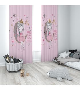 Minibabyrooms Ayda Oturan Kız Pembe Zemin Temalı Fon Perde