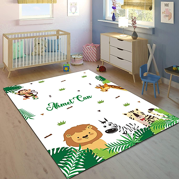 Minibabyrooms Safari Desenli 8 mm Kalınlıkta Çocuk Odası Halısı