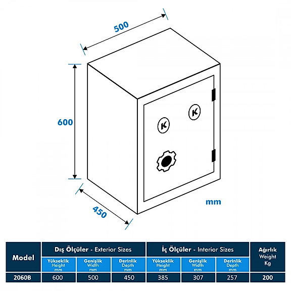 Model 2060B-KK Ev ve Ofis Çelik Kasa