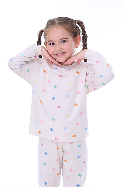 31207 Kelebek Desen Kız Çocuk Pijama Takımı