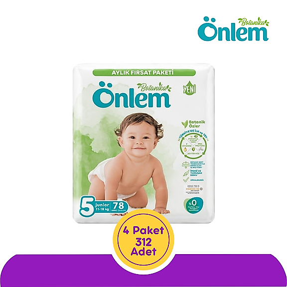 Önlem Botanika Bebek Bezi Aylık Fırsat Paketi 5 Numara Junior (11-18 kg) 78 Adet - 4 Paket