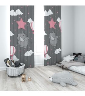 Minibabyrooms Pembe Yıldızlı Fil Temalı Fon Perde