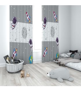 Minibabyrooms Gri Beyaz Uzay Temalı Fon Perde